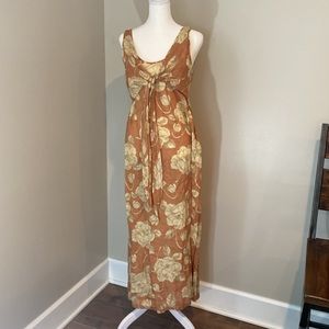 Country Road Linen Tie Front Empire Waste Sundress in Beige and Pale Orange